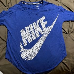 Nike Long Sleeve Blue Cotton Top Work Out Casual Round Hem